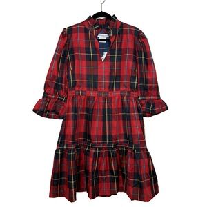 Gretchen‎ Scott NWT Teardrop Dress Red Plaidly Cooper L Tartan Ruffle Holiday
